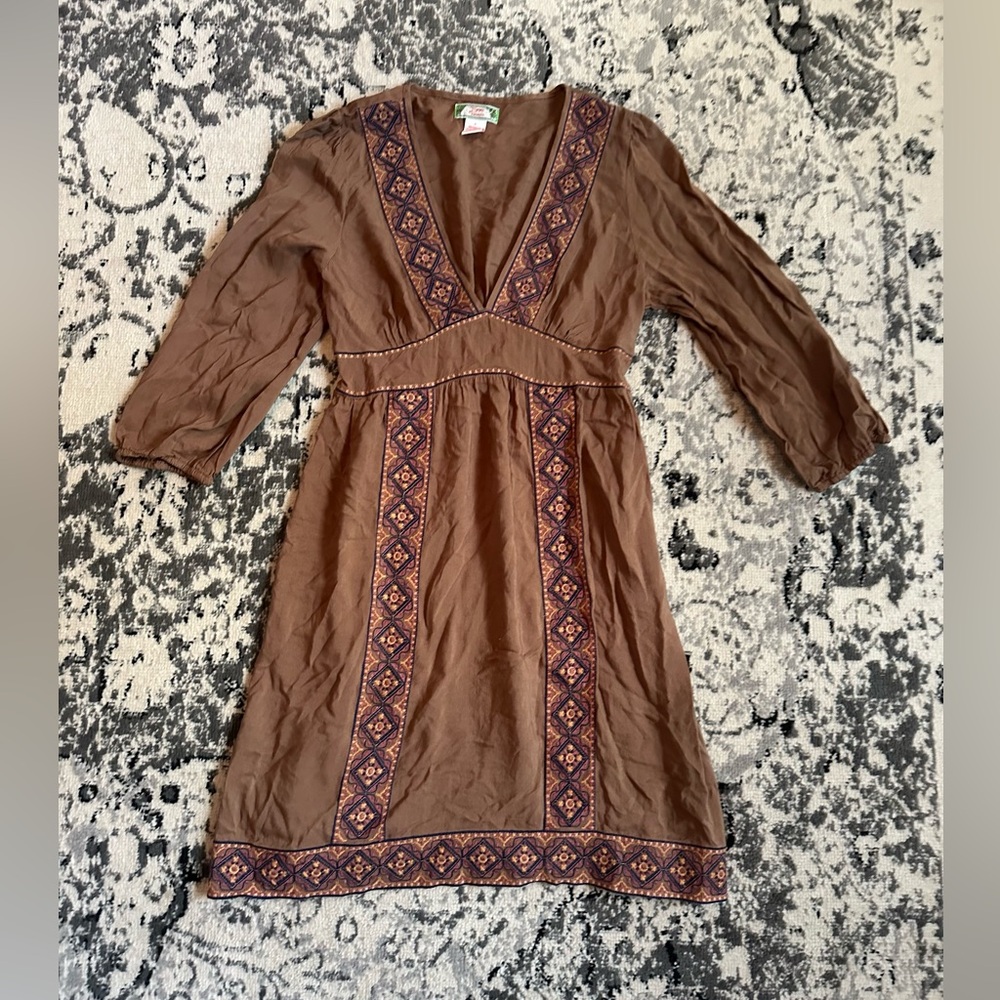 Flying Tomato Brown Dress with Purple and Orange Accents